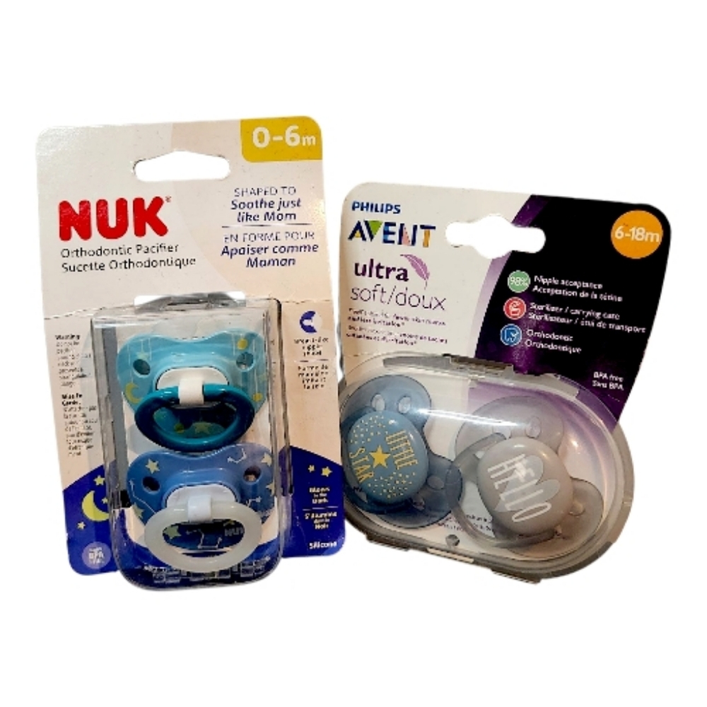NUK (0-6mos) & Philips (6-18mos) Avent Baby Pacifiers Set of 4